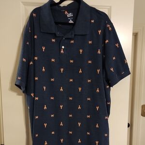 Croft And Borrow 4XLB  Men's Polo in Deep Blue with Coral Lobster Accents